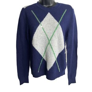 Court & Rowe Sweater Womens XS Blue Gray Argyle Crewneck Sequin Wool Alpaca Knit